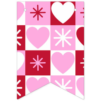 Retro Checkerboard Hearts bunting banner Vimplar