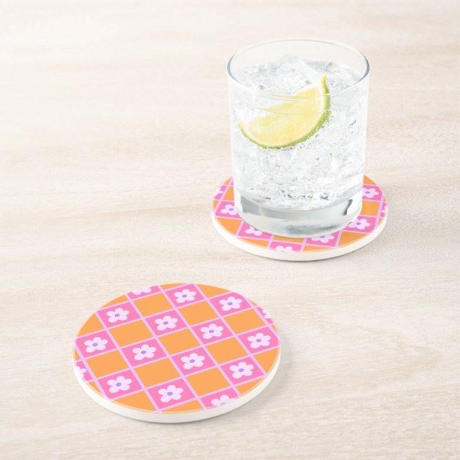 Retro Checkerboard Mönster i Orange och Lila Underlägg (Sidan)