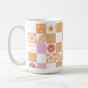 Retro Checkerboard Smile Ansikte 60-talet Mönster Kaffemugg