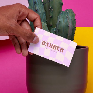 Retro Checkerboard Swirl Rosa barber Visitkort