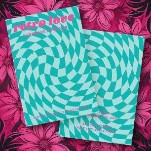 Retro Checkerboard swirrl aqua blue earring card Visitkort
