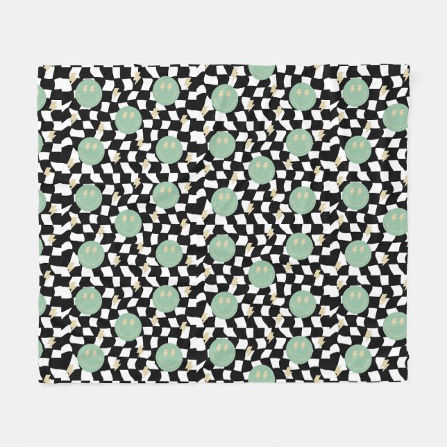 Retro Checkered and Liiting Bolts Fleecefilt (Framsidan (Horisontell))