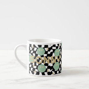 Retro Checkered and Liiting Bolts Namn Kid Mugg Espressomugg