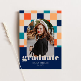 Retro Checkered Arch Classic Photo Studenten Inbjudningar