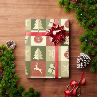 Retro Checkered Christmas Red and Green  Presentpapper