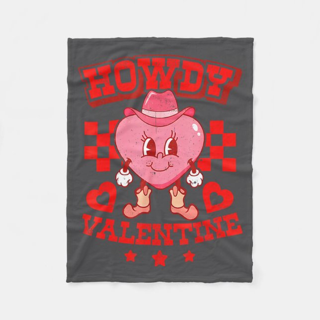 Retro Checkered Howdy Western Valentines Day Cowbo Fleecefilt (Framsidan)