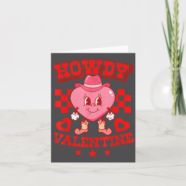 Retro Checkered Howdy Western Valentines Day Cowbo Kort (Framsida)