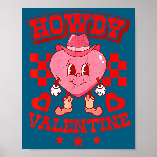 Retro Checkered Howdy Western Valentines Day Cowbo Poster (Framsidan)