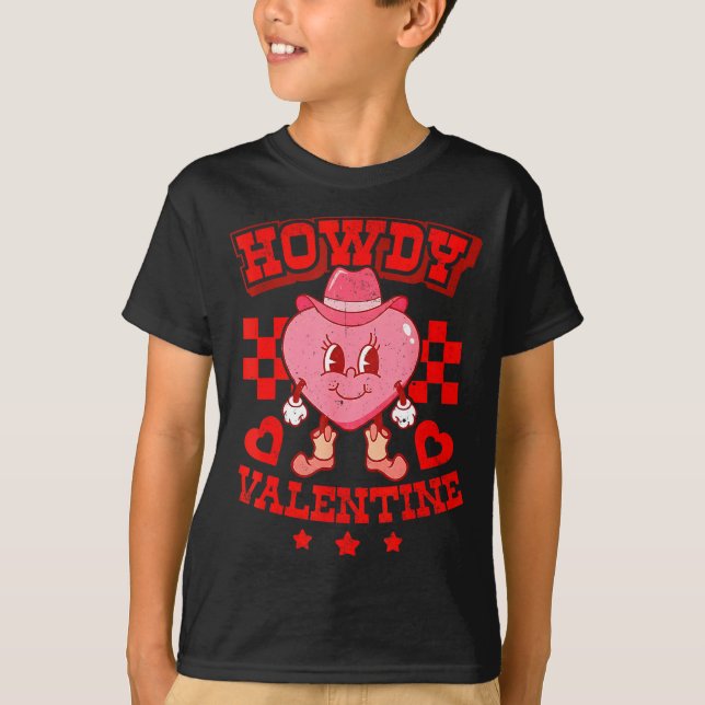 Retro Checkered Howdy Western Valentines Day Cowbo T Shirt (Framsida)