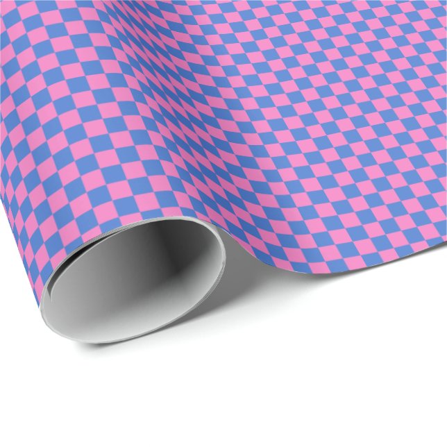 Retro Checkered Pattern Bright Bold Pink and Blue Presentpapper (Rullad Hörn)