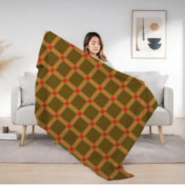 Retro Checkered Play Mönster in Brown, Guld, Red Fleecefilt