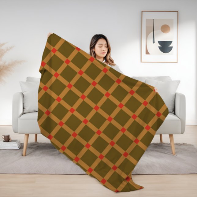 Retro Checkered Play Mönster in Brown, Guld, Red Fleecefilt (Skapare uppladdad)