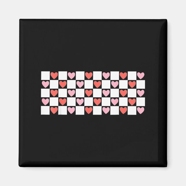 Retro Checkered Red And Nk Hearts Valentines Day  Magnet (Framsidan)