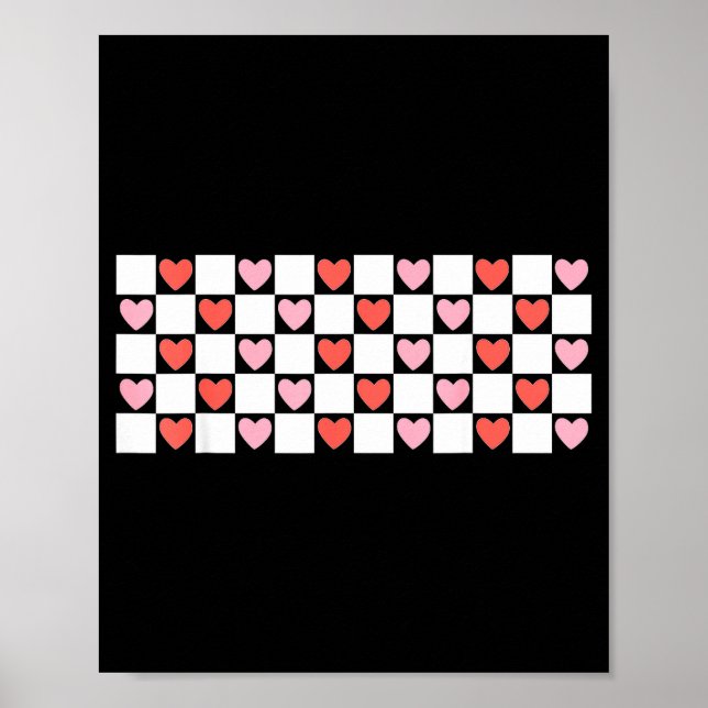 Retro Checkered Red And Nk Hearts Valentines Day  Poster (Framsidan)