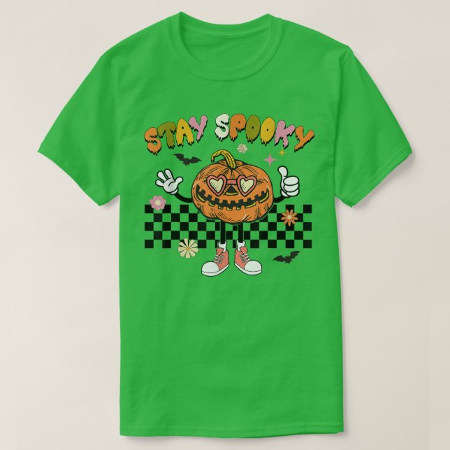 Retro Checkered Spooky Pumpkin Funny Halloween T Shirt (Design framsida)