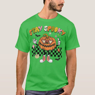 Retro Checkered Spooky Pumpkin Funny Halloween T Shirt
