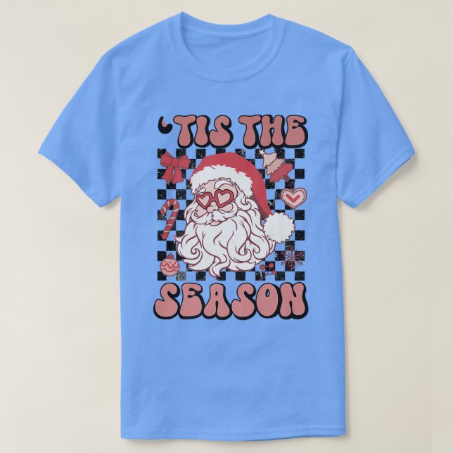 Retro Checkered Tis The Season Santa Claus Christm T Shirt (Design framsida)
