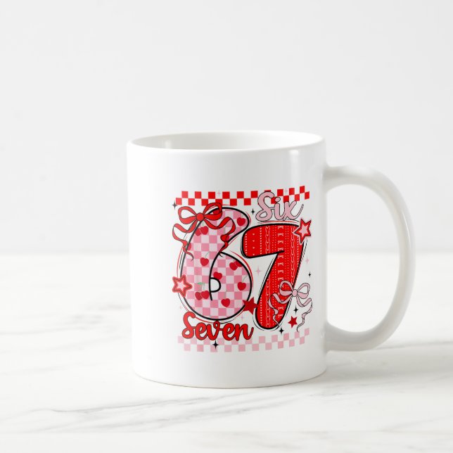 Retro Checkered Valentine Six Seven Meme 67 Viral  Kaffemugg (Höger)