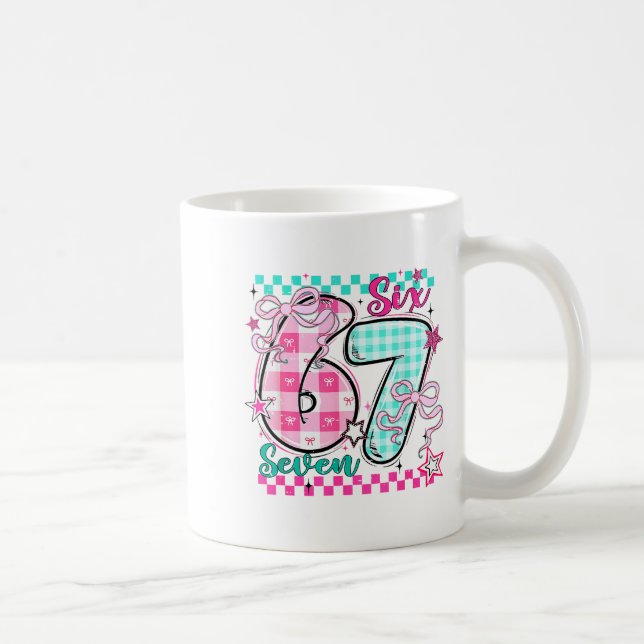 Retro Checkered Valentine Six Seven Meme 67 Viral  Kaffemugg (Höger)