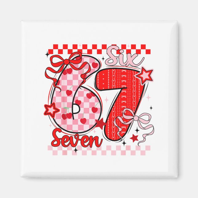 Retro Checkered Valentine Six Seven Meme 67 Viral  Magnet (Framsidan)