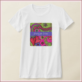 Retro Cheerful Hearts and Flowers Multifärgad T Shirt