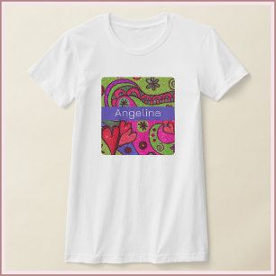 Retro Cheerful Hearts and Flowers Multifärgad T Shirt