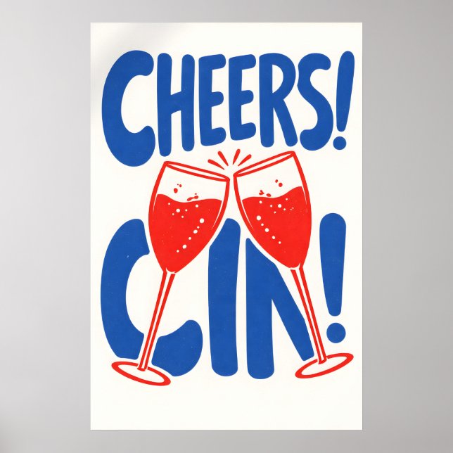 Retro Cheers Cin-affisch, Cocktailtypografi Poster (Framsidan)