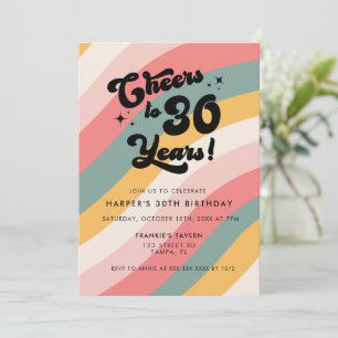 Retro Cheers till 30 år Färgfull 30års födelsedag Inbjudningar