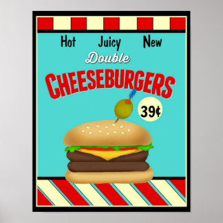 Retro Cheeseburger-tecken Poster