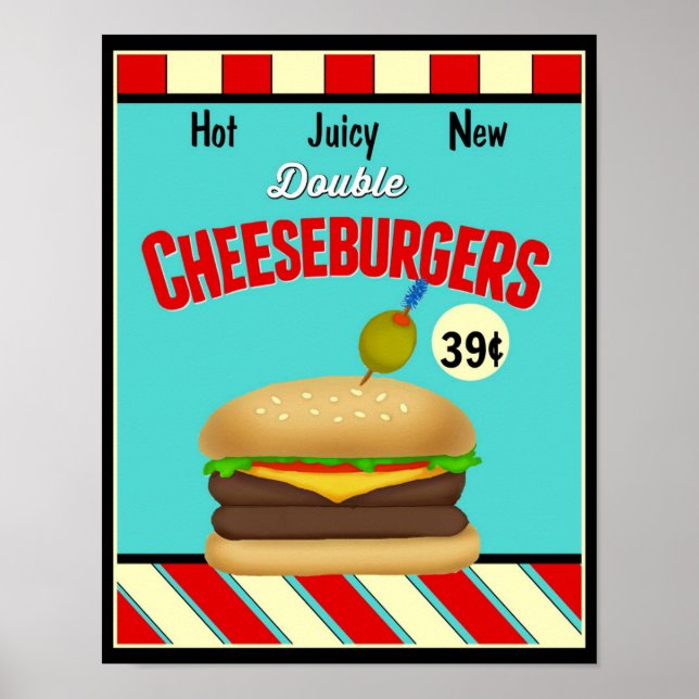 Retro Cheeseburger-tecken Poster (Framsidan)