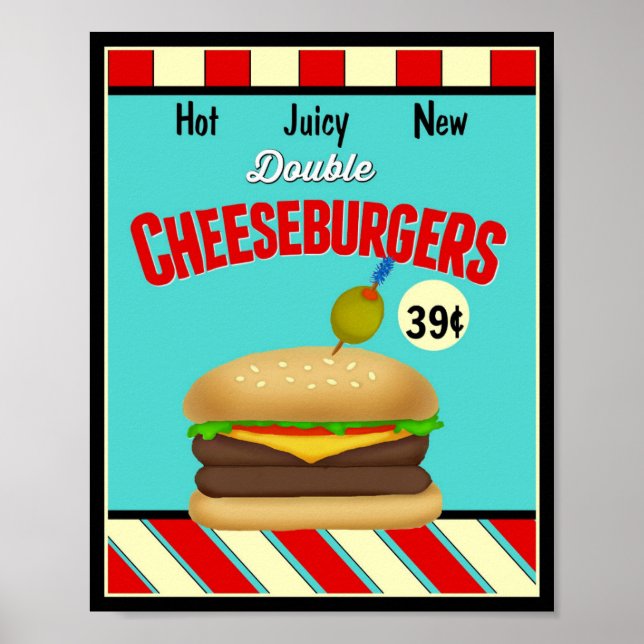 Retro Cheeseburger-tecken Poster (Framsidan)