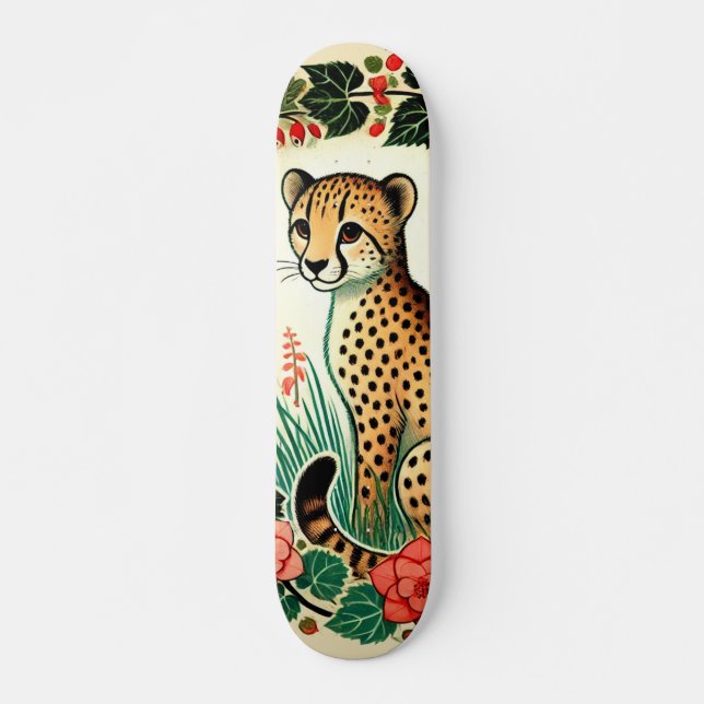 Retro Cheetah Mini Skateboard Bräda 18,5 Cm (Framsida)