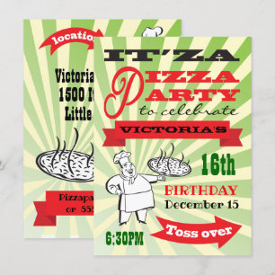 Retro Chef Pizza-Födelsedagsfesten Poster Stil Inbjudningar