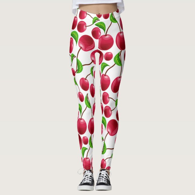Retro Cherries Cherry Print Leggings Yoga Byxor (Framsida)