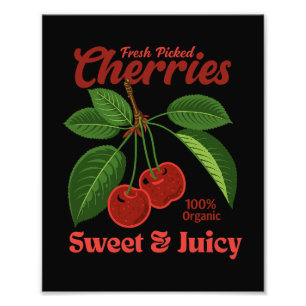 Retro Cherries Fruit Commercial Graphic Art Stil Fototryck