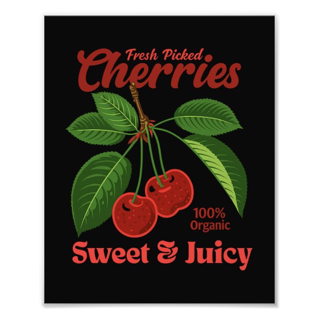 Retro Cherries Fruit Commercial Graphic Art Stil Fototryck (Framsidan)