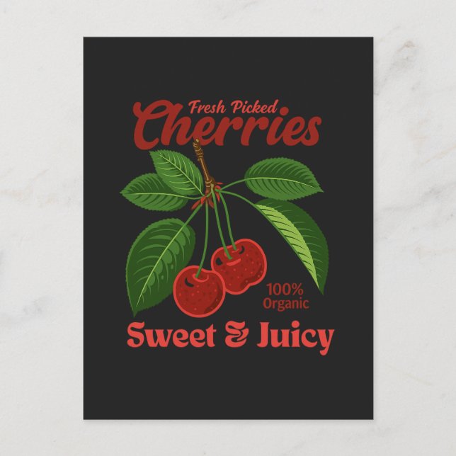 Retro Cherries Fruit Commercial Graphic Art Stil Helg Vykort (Framsida)