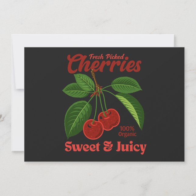 Retro Cherries Fruit Commercial Graphic Art Stil Inbjudningar (Framsida)