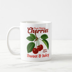 Retro Cherries Fruit Commercial Graphic Art Stil Kaffemugg