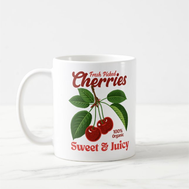 Retro Cherries Fruit Commercial Graphic Art Stil Kaffemugg (Vänster)