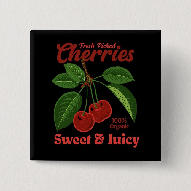Retro Cherries Fruit Commercial Graphic Art Stil Knapp (Framsida)