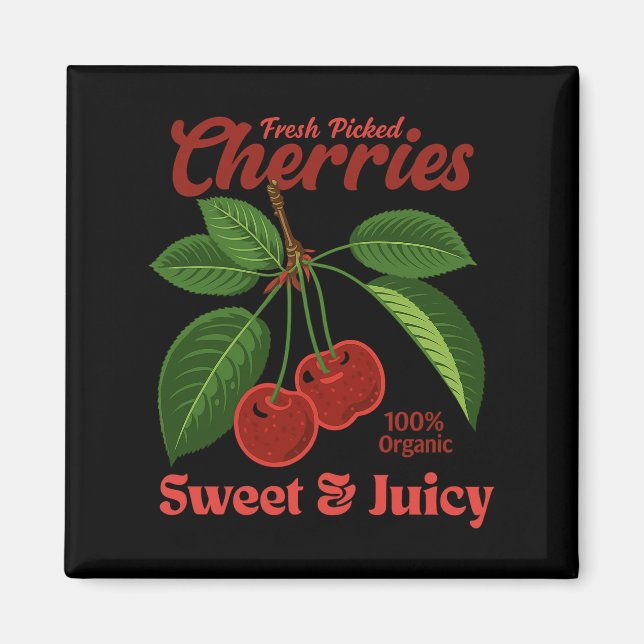 Retro Cherries Fruit Commercial Graphic Art Stil Magnet (Framsidan)