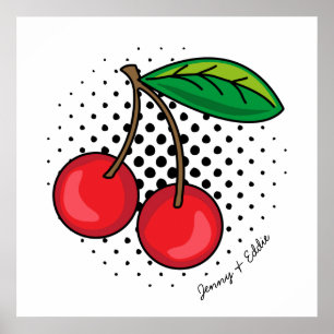 Retro Cherries Tecknad Bok Food Pop Art Poster