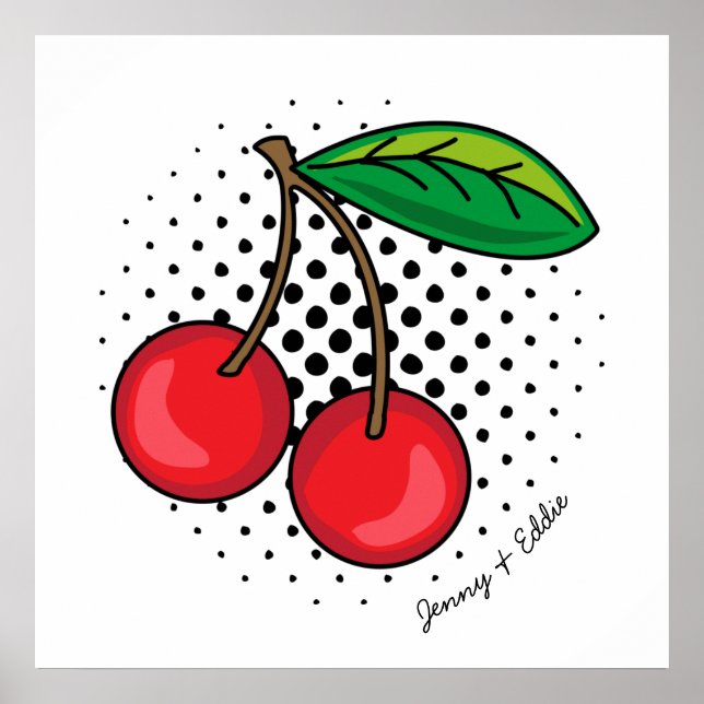 Retro Cherries Tecknad Bok Food Pop Art Poster (Framsidan)