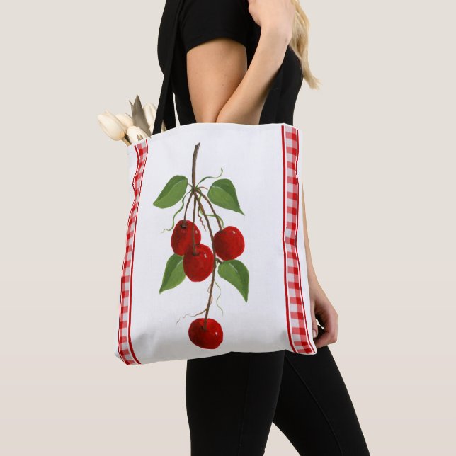Retro Cherries Tote Bag Tygkasse (Närbild)