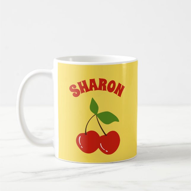 Retro Cherries Vintage Cherry Custom Name Gult Kaffemugg (Vänster)