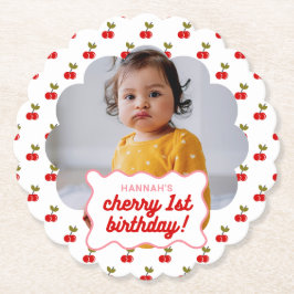 Retro Cherry 1:a födelsedag Photo Party Underlägg Papper