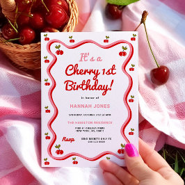 Retro Cherry 1:a födelsedagsinbjudan Inbjudningar