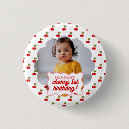 Retro Cherry 1st Birthday Scallop Photo Party Knapp