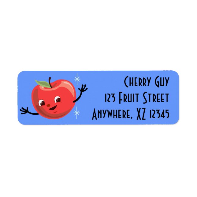 Retro Cherry Apple Guy Returadress Etikett (Framsidan)